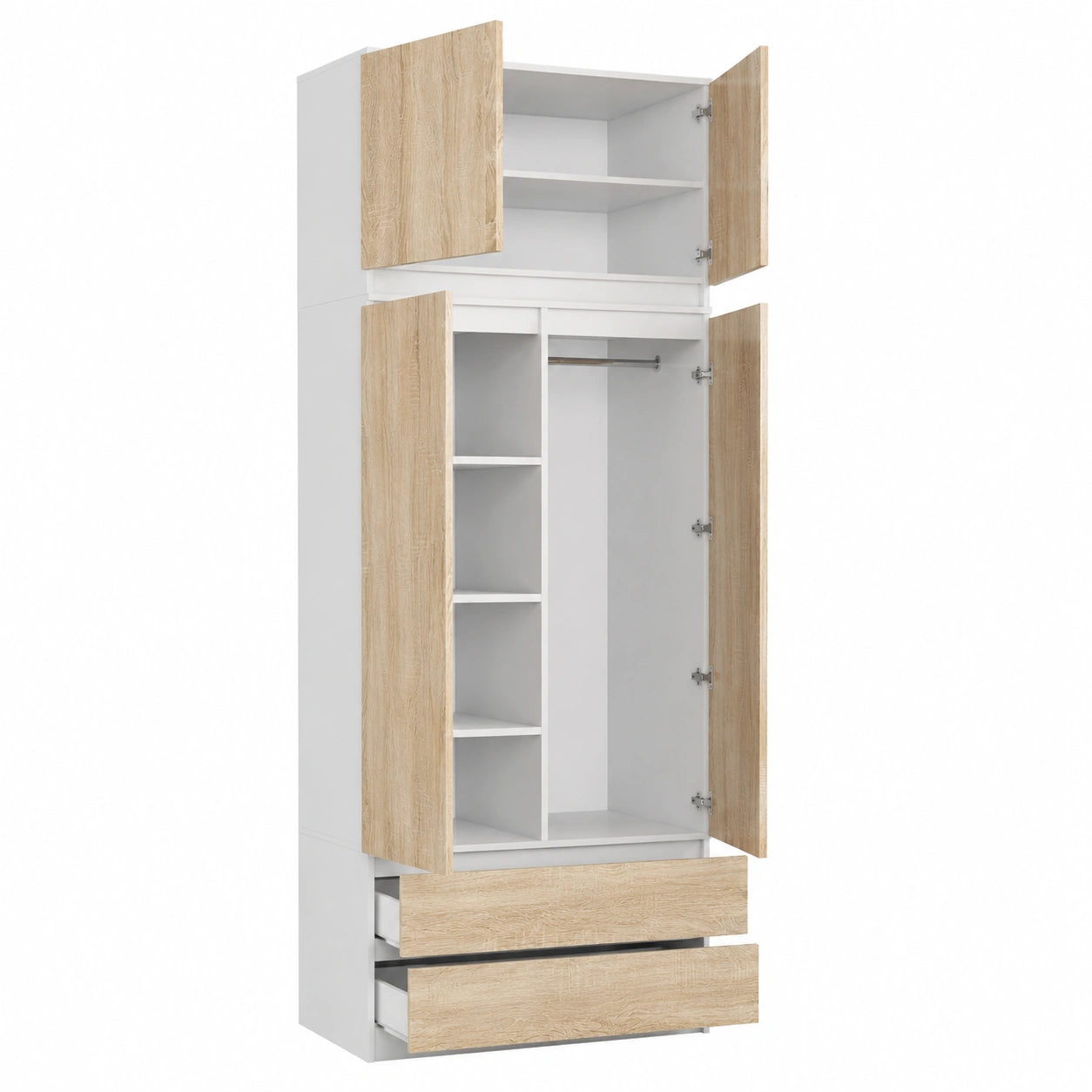 Armoire, avec rangement, avec tiroirs, avec portes, en chêne, coloris blanc, 234 x 90 x 51 cm, pour la chambre