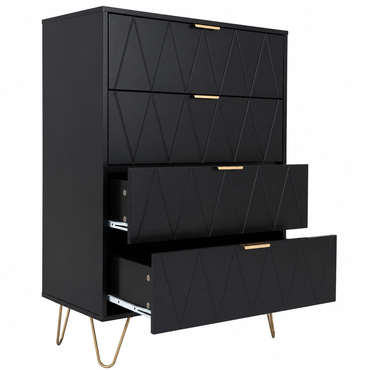 Commode, avec rangement, avec tiroirs, coloris noir et doré, 60 x 34 x 91 cm, pour la chambre ou le salon