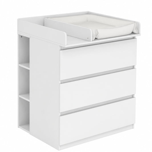 Commode, avec tiroirs, avec étagères, coloris blanc, pour la chambre ou le salon