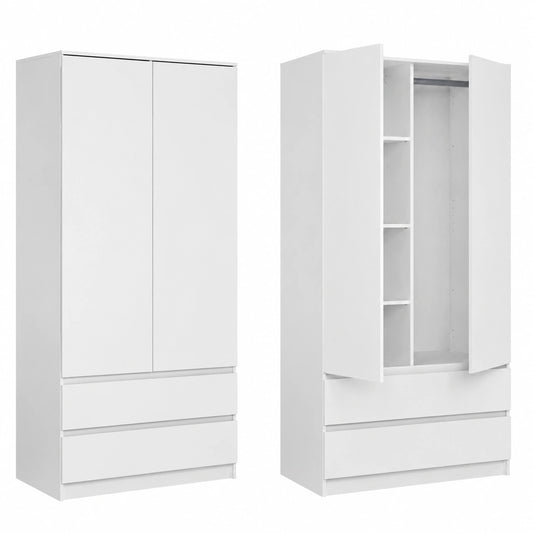 Armoire, avec tiroirs, avec étagères, avec portes, coloris blanc, 90 x 51 x 182 cm, pour la chambre