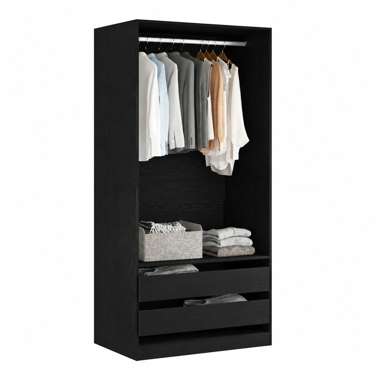 Armoire, modulable, avec rangement, avec tiroirs, en chêne, coloris noir, 100 x 50 x 200 cm, pour la chambre