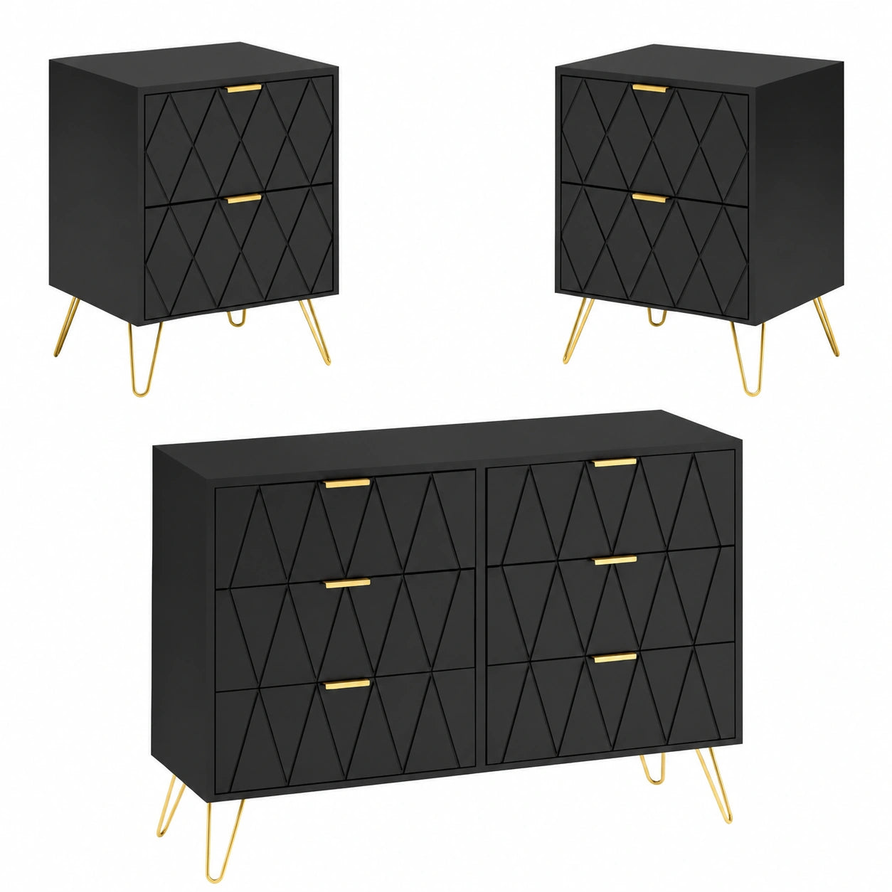 Commode, avec tiroirs, coloris noir et doré, pour la chambre ou le salon